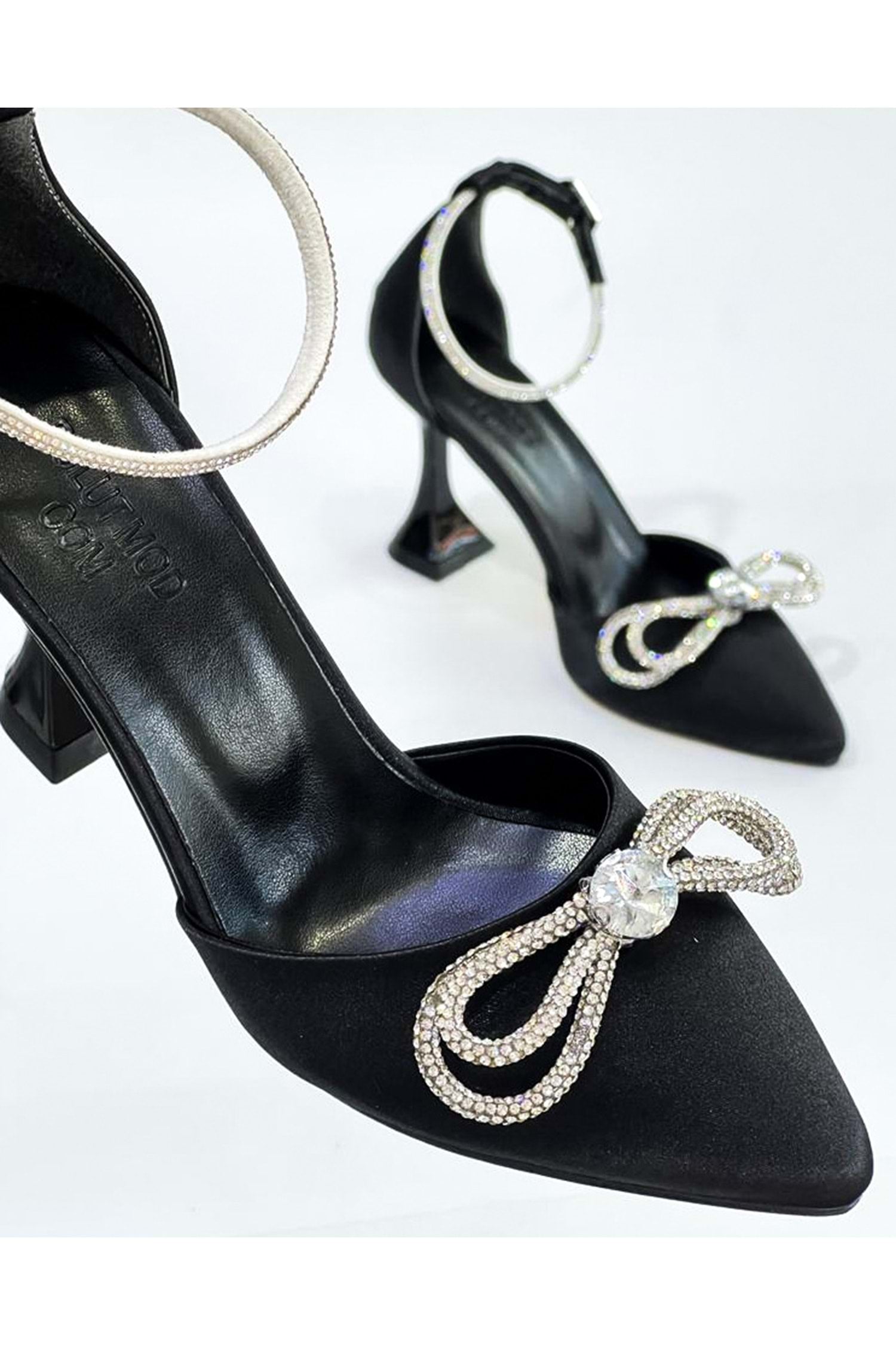 Luxury Black Stiletto Heels for Women – Crystal Butterfly Brooch | Designer Party Wear Sandals | Elegant Gift Idea