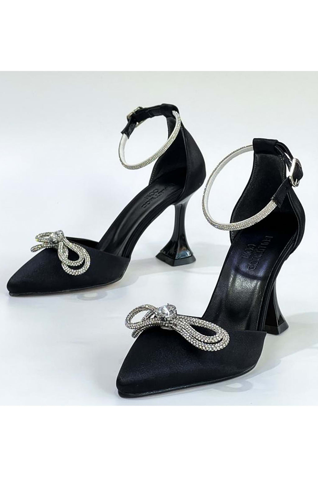 Luxury Black Stiletto Heels for Women – Crystal Butterfly Brooch | Designer Party Wear Sandals | Elegant Gift Idea