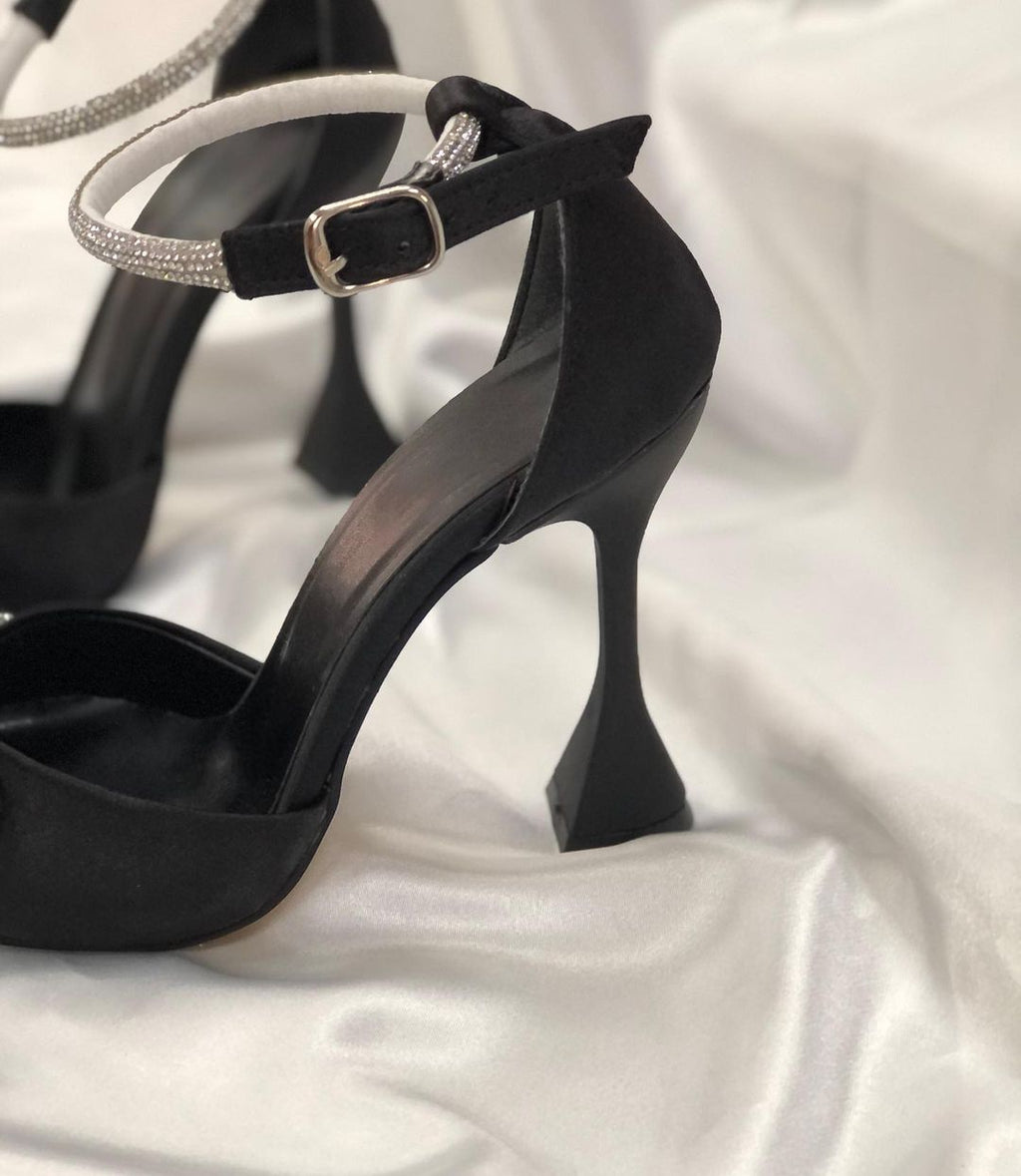 Luxury Black Stiletto Heels for Women – Crystal Butterfly Brooch | Designer Party Wear Sandals | Elegant Gift Idea