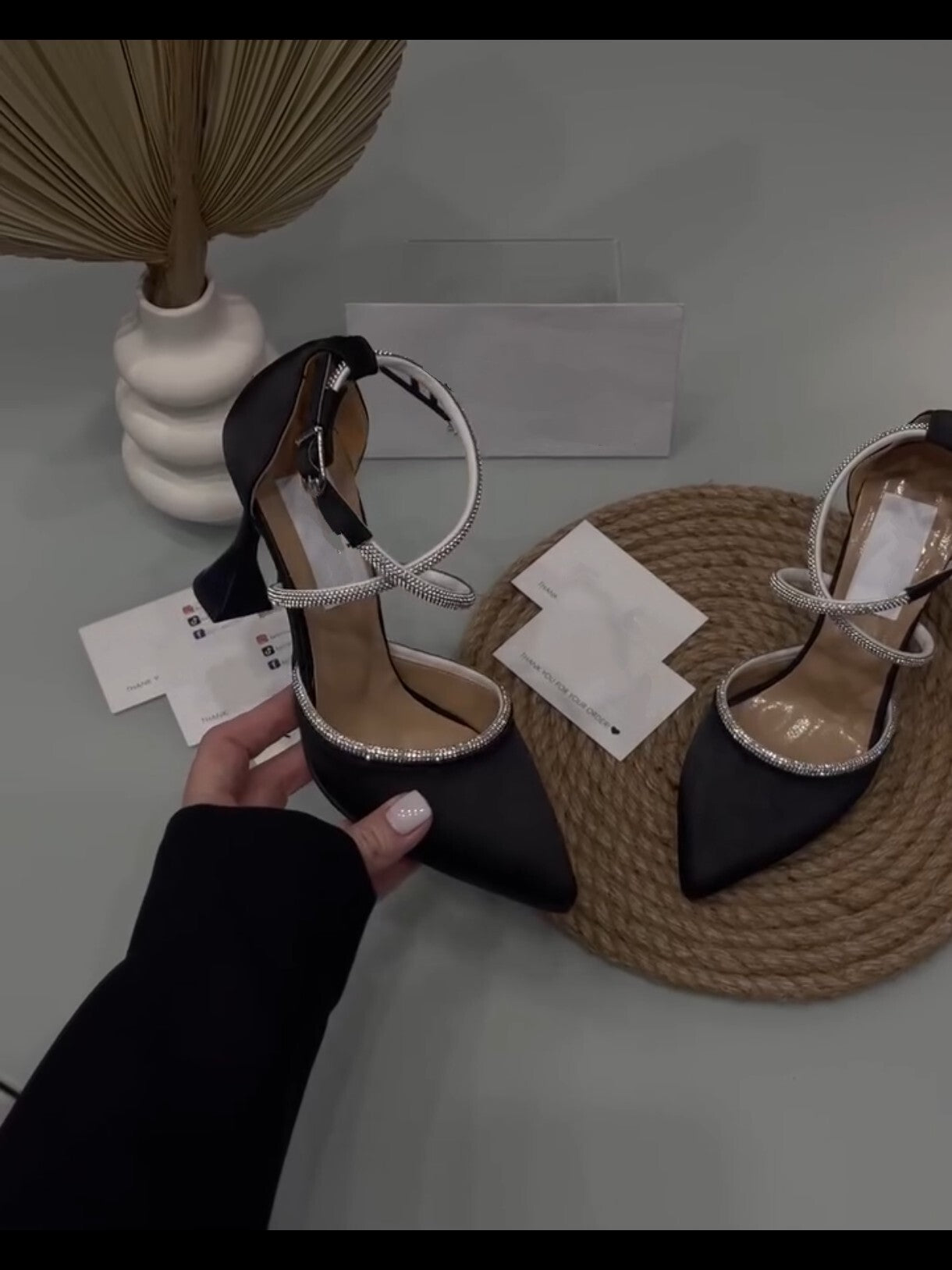 Beautiful and Elegant Black Korean Heels with Premium Lace Design in Satin by Qismat