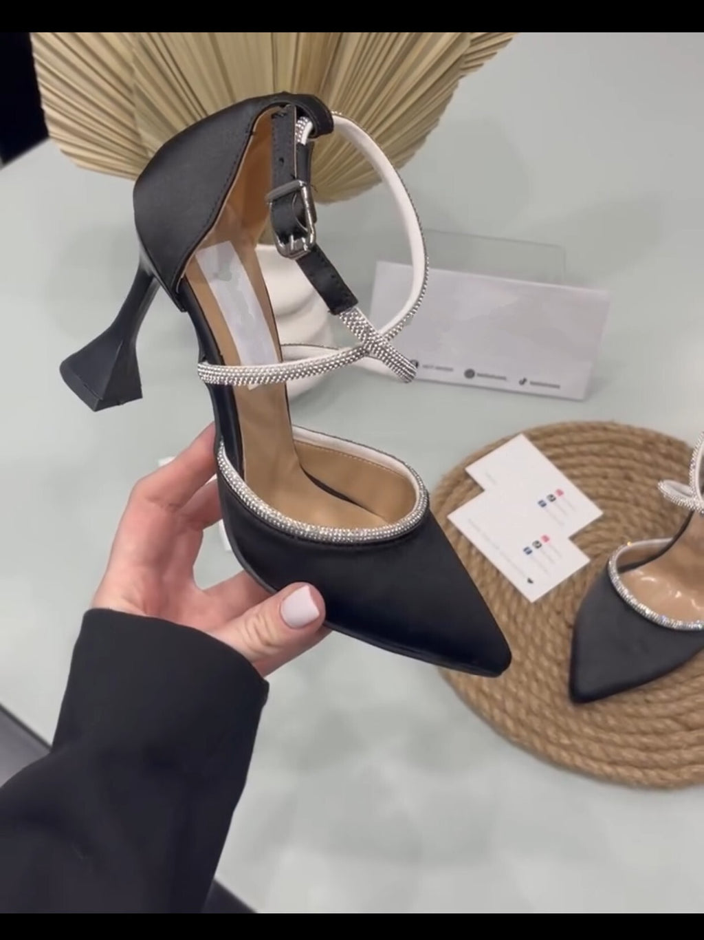 Beautiful and Elegant Black Korean Heels with Premium Lace Design in Satin by Qismat