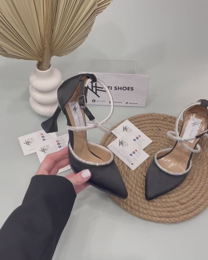 Beautiful and Elegant Black Korean Heels with Premium Lace Design in Satin by Qismat