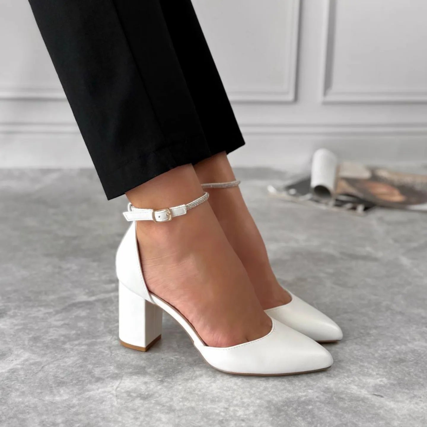 Luxury Heels for Women's with Beautiful and Elegant Design and Daimond lace Belt in White color by Qismat