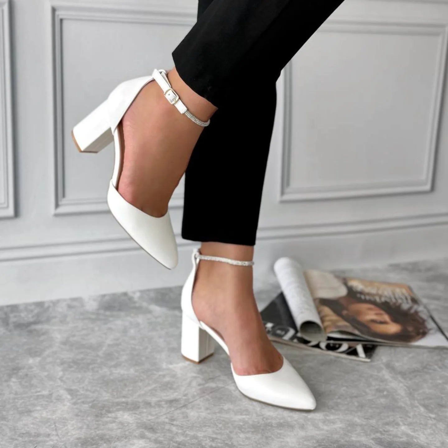 Luxury Heels for Women's with Beautiful and Elegant Design and Daimond lace Belt in White color by Qismat