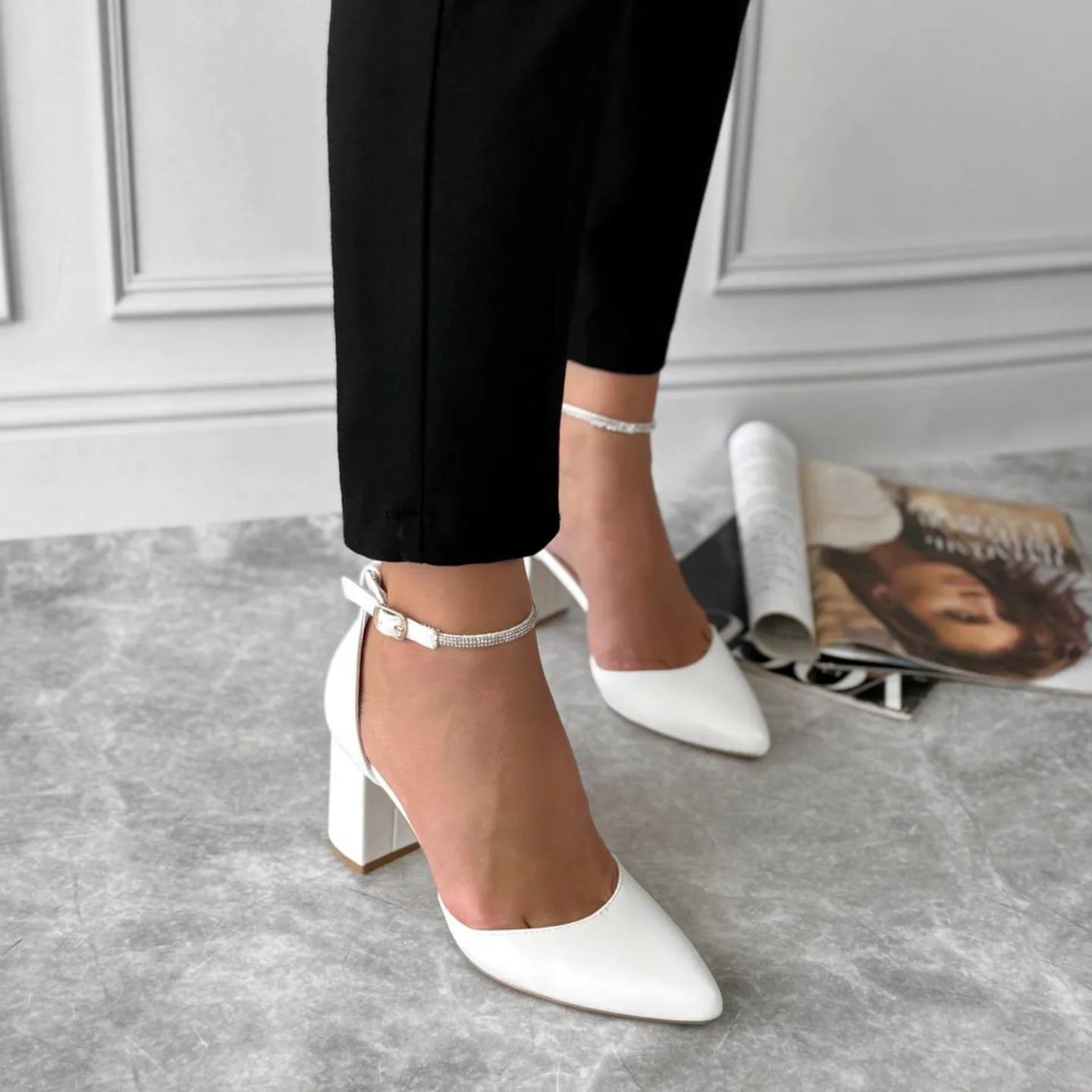 Luxury Heels for Women's with Beautiful and Elegant Design and Daimond lace Belt in White color by Qismat