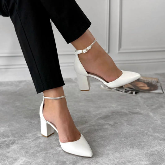 Luxury Heels for Women's with Beautiful and Elegant Design and Daimond lace Belt in White color by Qismat