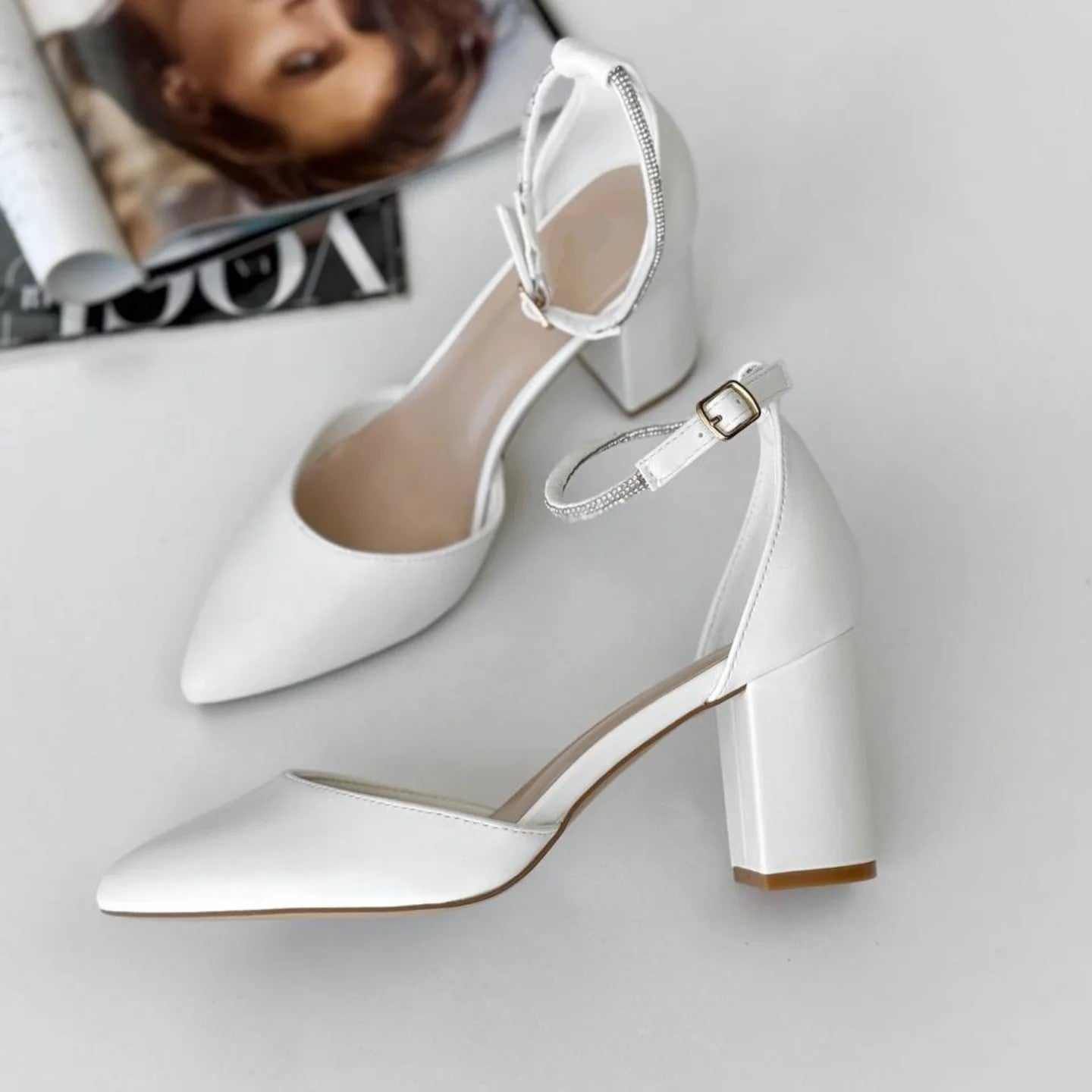 Luxury Heels for Women's with Beautiful and Elegant Design and Daimond lace Belt in White color by Qismat